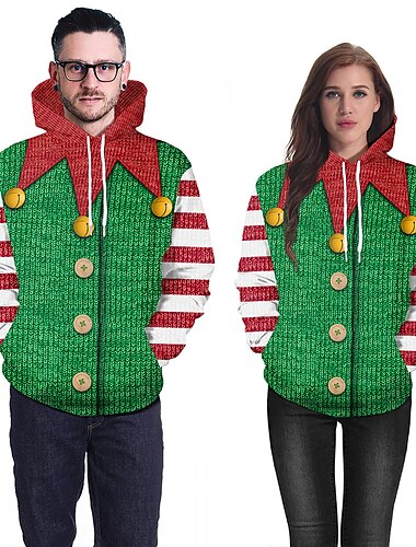  Elfo Suéter de navidad Sudadera Disfraz de elfo Pullover Impresión 3D Pareja Hombre Mujer Navidad Carnaval Mascarada Navidad Especial Trajes a juego para la familia Adulto Fiesta Navidad Vacaciones