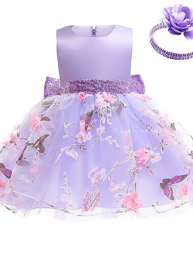  kinderkleidung Mädchen Kleid Blumen Schmetterling Ärmellos Geburtstag Täglich Spitze Rüschen Gitter Kuschelig Prinzessin Baumwolle Midi Kleid mit Blumenstickerei A Linie Kleid Tüll-Kleid Sommer Herbst