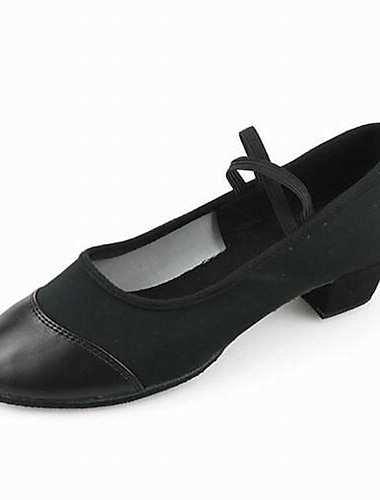  Mujer Salón Zapatos de Baile Moderno Zapatos de Salsa Baile en línea Rendimiento Baile de Salón Vals Oxford Un Color Tacón Bajo Banda Elástica Sin Cordones Negro