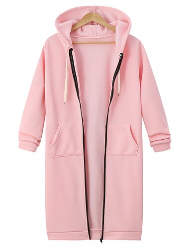  Damen Freizeitjacke Hoodie Jacke warm halten Tasche Full Zip Strassenmode Brautkleider schlicht Feste Farbe Strasse Sport Täglich Ausgehen Reisverschluss Lang Kapuzenpullover Regular Fit Langarm
