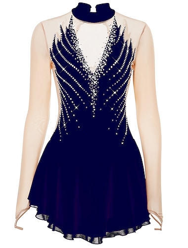  Kunstschaatsjurk Dames Voor meisjes Schaatsen Jurken Outfits Zwart Geel Donker paars Open achterkant Netstof Spandex Hoge Elasticiteit Professioneel Wedstrijd Kunstschaatskleding Kristal / Bergkristal