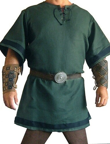  Punk e gótico Medieval Renascentista Blusa / Camisa Túnica Guerreiro Viking Tamanhos Grandes Côr Sólida Fantasia Homens Viking Festa Adulto Blusa