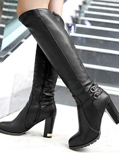  bottes à talons hauts pour femmes avec détail de boucle et doublure en peluche chaude - chaussures d'hiver élégantes pour une tenue décontractée et formelle