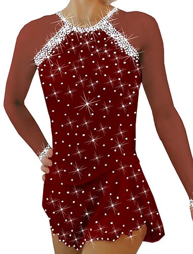  フィギュアスケート ドレス 女性用 女の子 アイススケート ドレス セット ブラック ホワイト イエロー メッシュ スパンデックス 高弾性 訓練 レッスン用 競技大会 スケートウェア パッチワーク クリスタル・ラインストーン 長袖 アイススケート フィギュアスケート