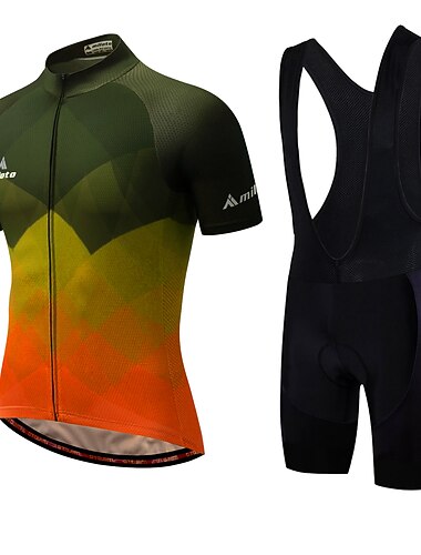  Miloto Herren Radtrikot mit Radhose kurz Trägern fahrradbekleidung set Kurzarm MTB Mountain Rennrad Weiß Schwarz Grün Farbverlauf Schottenstoff Kariert Fahhrad Sportkleidung 3D-Pad Atmungsaktiv