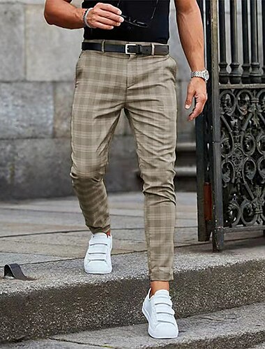  Herren Hose Hosen Chinesisch Chino Hose Jogginghosen Karierte Anzughose Kariert Gitter Weich In voller Länge Täglich Wochenende Büro / Geschäftlich Casual / sportlich Hellgrün Blau Unelastisch