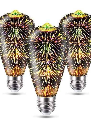  6 uds 3 uds 1pc bombilla de fuegos artificiales 3d bombilla led st64 5w e27 e26 rgb bombilla decorativa con brillo de estrella de hadas bombilla de fiesta bombilla de vitral ac220v ac120v