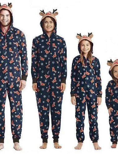  Familie Weihnachtspyjama für die Familie Pyjamas Hirsch Sport Bedruckt Rote Königsblau Grün Langarm Mama und ich Outfits Aktiv Passende Outfits