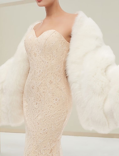  sjal hvid imiteret pels wraps sjaler kvinders wrap sjaler luksuriøse elegante ærmeløse imiteret pels bryllup wraps med ren farve til bryllup efterår&amp; vinter