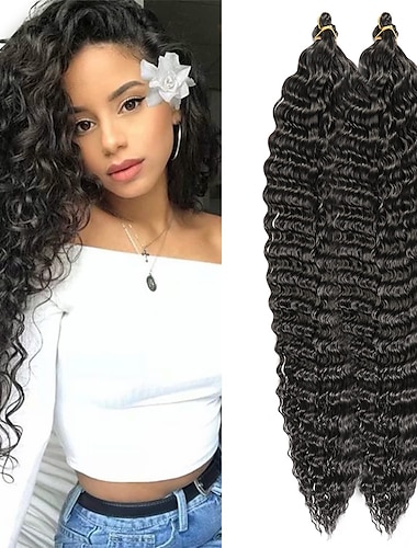  Вязание крючком для наращивания волос Ocean Wave 6pack 30inch deep wave curly braids hair # 1b натуральное черное вязание крючком синтетических волос 30inch 6packs