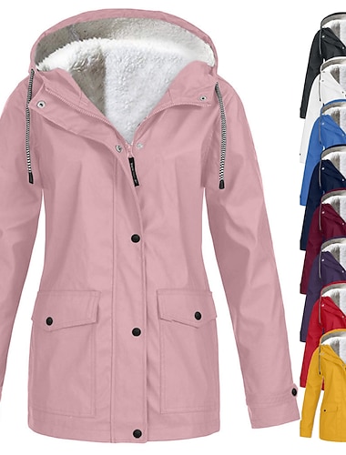  chaqueta de lluvia para mujer impermeable chaqueta de lana de senderismo invierno al aire libre cálido impermeable polar a prueba de viento con capucha parka prendas de vestir exteriores rompevientos gabardina superior con cremallera completa esquí pesca