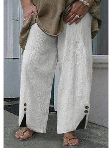  Mujer Perneras anchas Pantalones Talla Grande Mezcla de Algodón Holgado Hasta el Tobillo Dunkelkaki Primavera