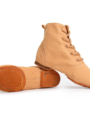  Canvas veterschoenen voor dames in jazzdansstijl – lichtgewicht enkellaarzen met gespleten zool voor oefen-, optreden- en podiumgebruik