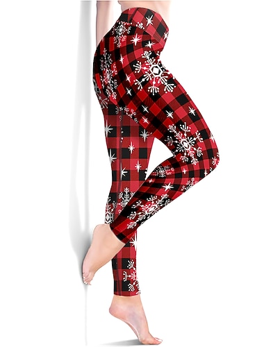  Femmes Pantalon de yoga Lifting des fesses Contrôle du ventre Taille haute Entraînement en salle Course Fitness Leggings raccourcis Plaid Noël Rouge Automne Des sports Tenues de Sport Haute Élasticité