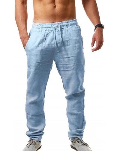  Herren Leinenhose Hose Hosen Strandhose Tasche Kordelzug Elastischer Bund Glatt Komfort Atmungsaktiv Täglich Stilvoll HipHop Hellkaki Schwarz Mikro-elastisch