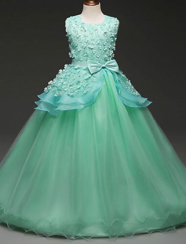  Děti Dívčí Květinové dívčí šaty Šaty Jednobarevné Bez rukávů Výkon Svatební Párty Krajka Nabírané šaty Síťka Roztomilý Princeznovské Polyester Maxi Áčkové šaty Tylové šaty Květinové dívčí šaty Jaro