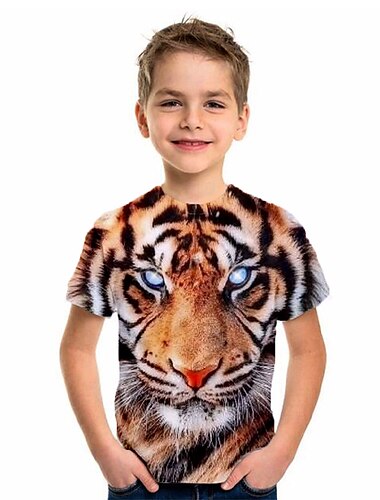  Kinder Jungen T-Shirt Kurzarm Hellblau Meerblau Marineblau 3D-Druck Dinosaurier Tier Schulanfang Täglich Innen Grundlegend Cool 3-12 Jahre / Sommer