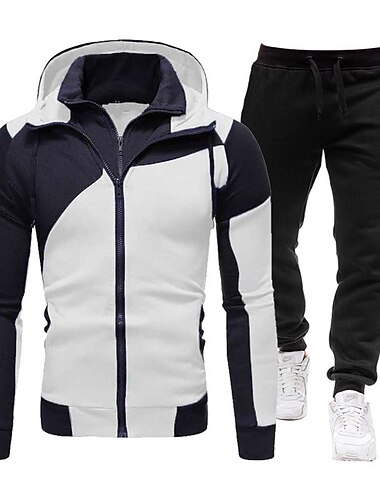  Herren Trainingsanzug Jogginganzug 2 teilig Sportlich Winter Langarm warm Atmungsaktiv Weich Fitness Laufen Joggen Sportbekleidung Sportkleidung Farbblock Dunkelgrau Weiß Rot