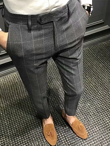 Miesten Housut Kiinalainen Lyijykynähousut Ruudulliset mekkohousut Pukuhousut Tasku Hight Rise Ruutukuvio Hengittävä Pehmeä liiketoiminta Kausaliteetti Päivittäin Vintage Tyylikäs Musta Harmaa