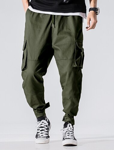  Men's Cargo Pants Cargo Trousers Joggers Trousers Drawstring Elastic Waist Multi Pocket Plain Comfort Outdoor Full Length Casual Daily Streetwear Casual Loose Fit ArmyGreen Red Inelastic