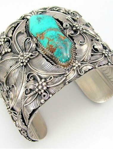  Pulsera ancha abierta de estilo indio, joyería retro, pulsera de mariposa azul turquesa de plata tailandesa