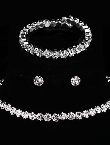  Bridal Jewelry Sets Three-piece Suit Rhinestone Chrome 1 Necklace 1 Bracelet Earrings Women's Elegant Fashion Holiday Retro Precious Round Jewelry Set For Party Wedding Gift / Engagement
