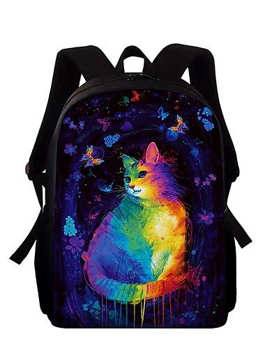  Herren Damen Kinder Rucksack Schultasche 3D Rucksack Schulanfang Täglich Katze 3D-Druck Oxford Hohe Kapazität Reißverschluss Bedruckt Schwarz Rosa Purpur