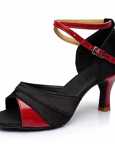  Mujer Zapatos de Baile Latino Zapatos de Salsa Zapatos de danza Rendimiento Sandalia Tacones Alto Hebilla Tacón Cubano Hebilla Negro y Oro Negro y Plateado Negro / Rojo