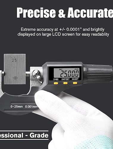 Micromètre numérique outils de mesure d'épaisseur professionnels pouces/métriques 0.00005/0.001 mm résolution jauge d'épaisseur étui de protection avec batterie supplémentaire