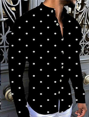  Herren Tupfen Geometrisches Muster Hemd Knopfhemd Langarm Mode Designer Lässig Outdoor Lässig Täglich Sommer Frühling Umlegekragen Druck Button-Down Schwarz