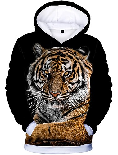  Da ragazzo 3D Tigre Felpa con cappuccio Manica lunga Stampa 3D Primavera Autunno Inverno Attivo Essenziale Bambino 3-13 anni Esterno Giornaliero