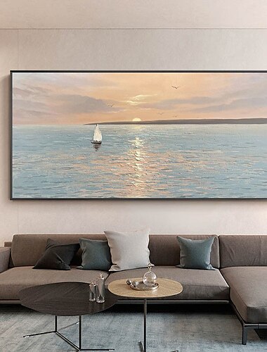  Peinture à l'huile à la main peint à la main art mural moderne abstrait lever du soleil paysage marin décoration de la maison décor toile roulée sans cadre non étiré