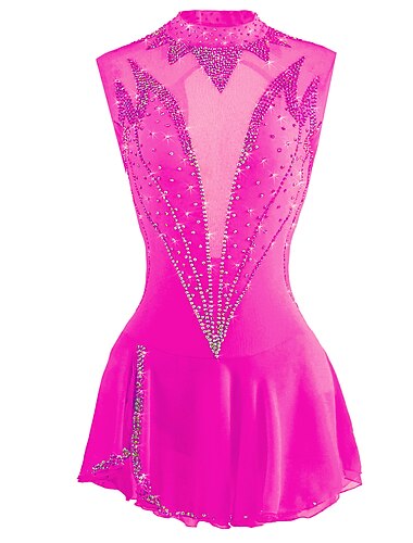  フィギュアスケート ドレス 女性用 女の子 アイススケート ドレス セット ホワイト ピンク バーガンディー オープンバック メッシュ スパンデックス 高弾性 競技大会 スケートウェア クリスタル・ラインストーン ノースリーブ アイススケート フィギュアスケート