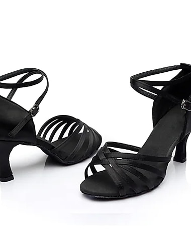  בגדי ריקוד נשים נעליים לטיניות ריקודים סלוניים נעלי סלסה נעלי סמבה בבית סאטן בסיסי סנדלים אבזם צבע אחיד אבזם נָמֵר עירום שחור