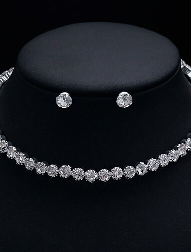  Bruidssieradensets 2 stuks Legering Zilver 1 Ketting Oorbellen Dames Modieus Gepersonaliseerde Artistiek Retro Kostbaar Rond Sieraden set Voor Bruiloft Speciale gelegenheden  Feest / Avond