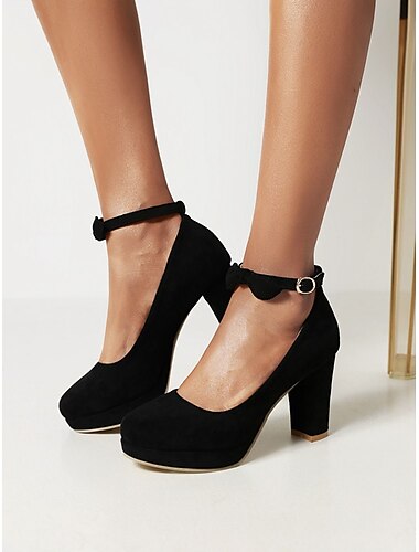  Dames Hoge hakken Jurk schoenen Feest Dagelijks Club Effen Kleur Effen Strik Gesp Blokhak Ronde Teen Elegant leuke Style Casual Suède Enkelriempje Zwart Rood Beige
