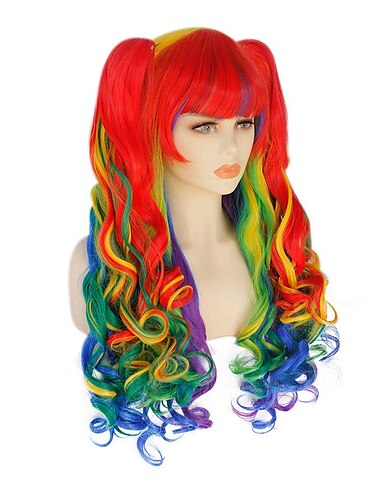  Peluca de arcoíris de 14 pulgadas, peluca corta y rizada con flequillo, pelucas sintéticas para mujeres y niñas, pelucas coloridas, atuendos del orgullo, peluca de carnaval