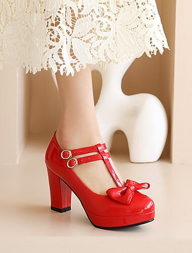  Dames Hoge hakken Pompen Valentijnscadeaus Jurk schoenen Mary Jane Dagelijks Effen Strik Gesp Lage hak Blokhak Ronde Teen Elegant minimalisme PU Leder PU Enkelriempje Zwart Wit Geel