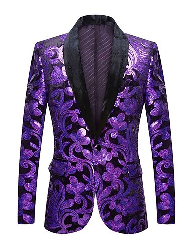  Etincelant Décontractées Strass Veste Blazer blazer Normal Homme Coupe ajustée Standard Floral Paillette Violet 2023