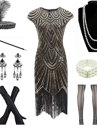  Roaring jaren '20 Jaren 1920 Jaren '30 Flapper jurk Jurken Outfits Armband The Great Gatsby Bruiloftsgast Kwastje V-hals Dames Carnaval Maskerade Schoolfeest Huwelijksreceptie Vrijgezellenfeest