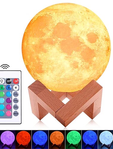  3d maanlamp 3/16 kleuren led nachtlampje 3d print maanlicht met houten standaard & aanraakbediening en usb oplaadbare slaapkamers decoratieve lampen voor verjaardagscadeaus voor vrienden voor meisjes
