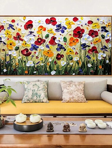 Peinture à l'huile à la main peint à la main art mural abstrait fleurs colorées décoration de la maison décor toile roulée sans cadre non étiré