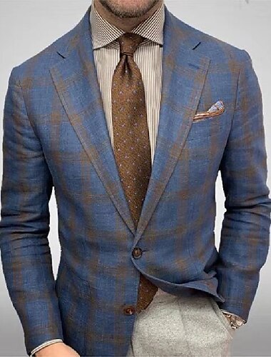  Blazer à carreaux pour hommes à revers cranté deux boutons vestes de sport slim fit légères à carreaux pour hommes automne et hiver