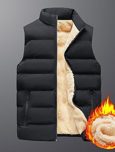  Herren Winterweste Fleece dicke Jacke warmer Mantel wattierte Daunenweste Fleece gefütterte Jacke hochwarmer Plüsch Stehkragen Weste tägliches Tragen tolle leichte Reise Cargo Safari Fotoweste