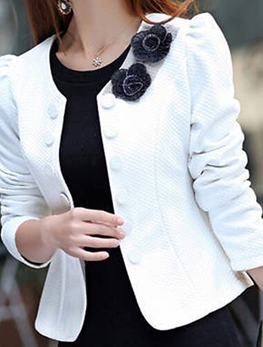  Damen Blazer Outdoor Strasse Täglich Frühling Sommer Kurz Mantel Regular Fit warm halten Atmungsaktiv Strassenmode Elegant Jacken Langarm Feste Farbe Schleife Weiß Schwarz Rosa