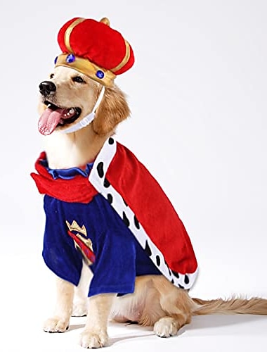  hunddräkt,hunddräkt kläder 2-pack sällskapshund mjuk cape kläder med kungakrona och cape för små stora hundar katter hund katt kostym för halloween