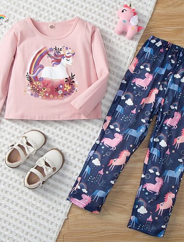  Flickor 3D Djur Enhörnings Pyjamas Långärmad Vår Höst Aktiv Förtjusande Barn 4-12 år Inomhus Normal