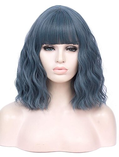  synthetische perücke wellig bob perücke kurz rosa synthetisches haar damen cosplay party mode blau lila orange
