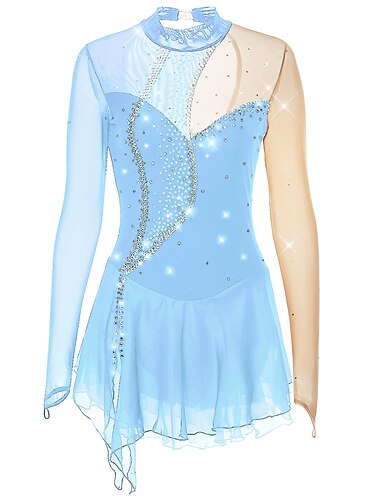  Eiskunstlaufkleid Damen Mädchen Eislaufen Kleider Austattungen Violett Dunkellila Schwarz und Violett Rückenfrei Gitter Elasthan Hochelastisch Wettbewerb Eiskunstlaufkleidung Handgemacht Kristalle