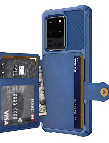  telefone Capinha Para Samsung Galaxy S25 S23 S22 S21 FE S21 Ultra Plus A14 A34 A54 S20 Capa traseira Magnética Slots de suporte de cartão Antichoque Cor Sólida Couro PU